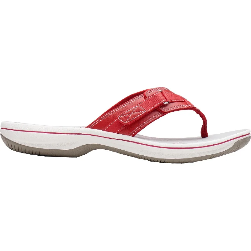 flip-flops vs sandals for the beach -Women's Clarks Cloudsteppers Breeze Sea Red Synthetic