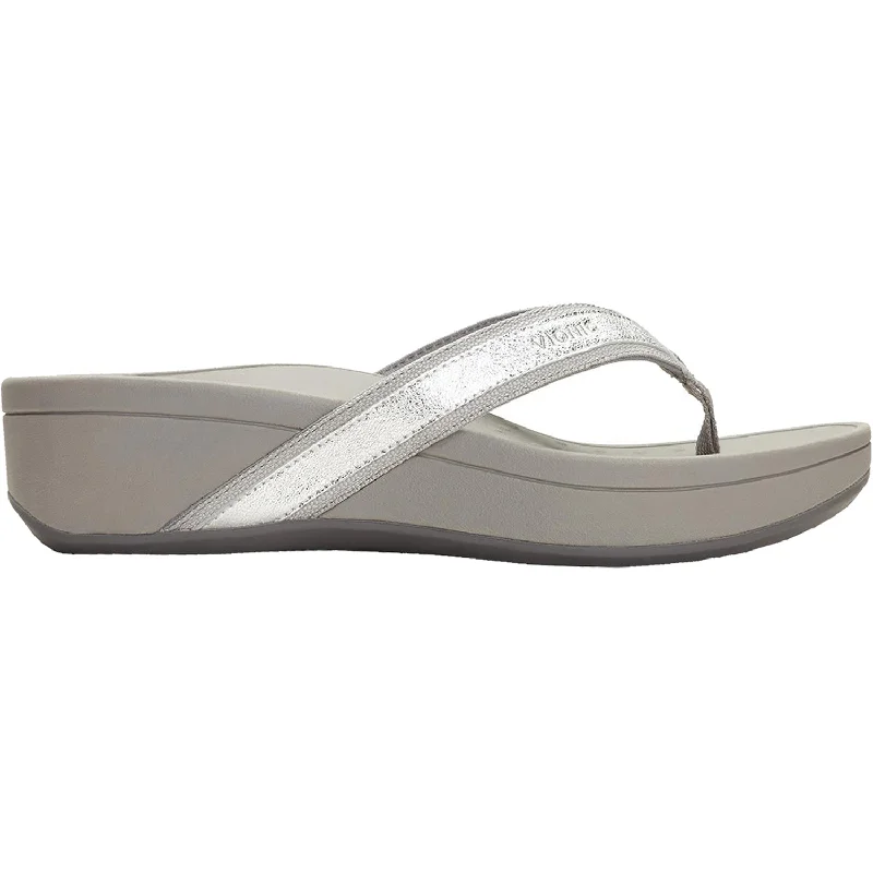 sandals for a comfortable fit all day -Women's Vionic High Tide Silver Metallic Leather