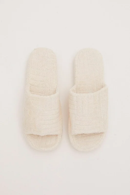 White Corduroy Detail Slippers