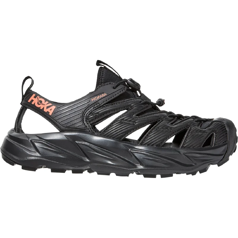 sandals with unique designs for a custom look -Women's Hoka One One Hopara Black/Fusion Coral Synthetic