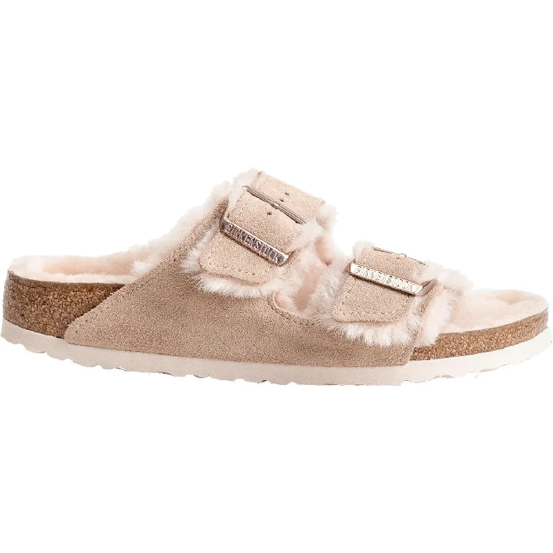 lightweight sandals for beach wear -Women's Birkenstock Arizona Shearling Nude/Rose Suede