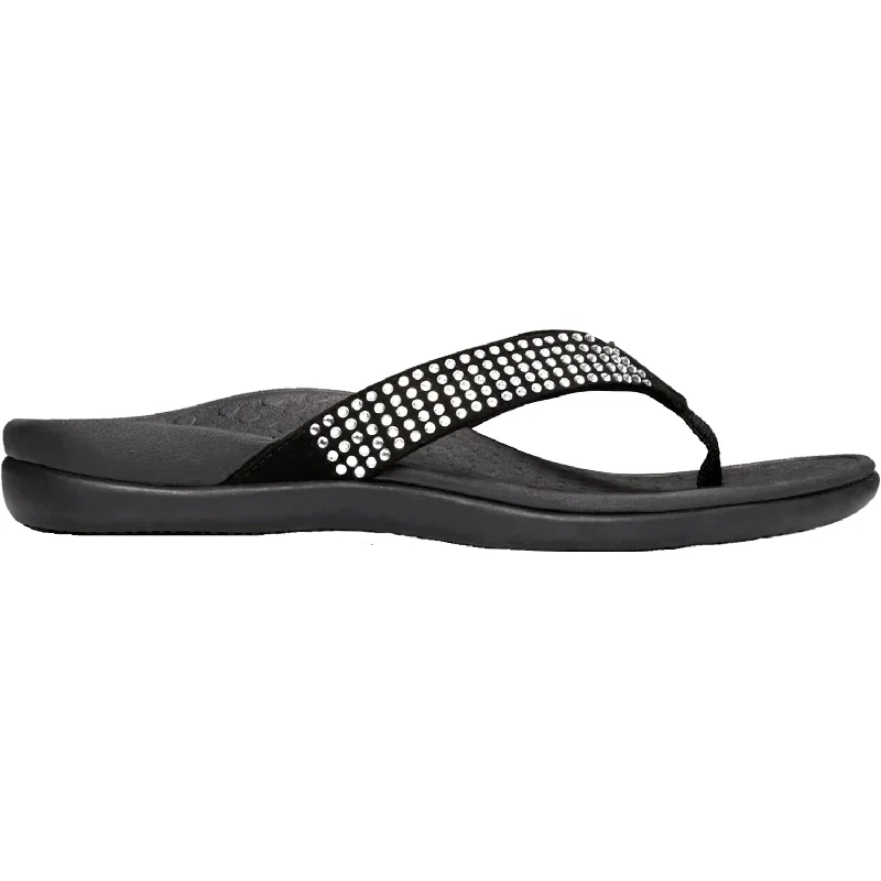 sandals for active vacation days -Women's Vionic Tide Rhinestones Black Suede