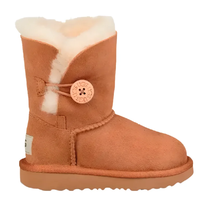 Tall boots for winter with lace-up closure-Ugg Toddler Girls Bailey Button II Suede Boot Chestnut