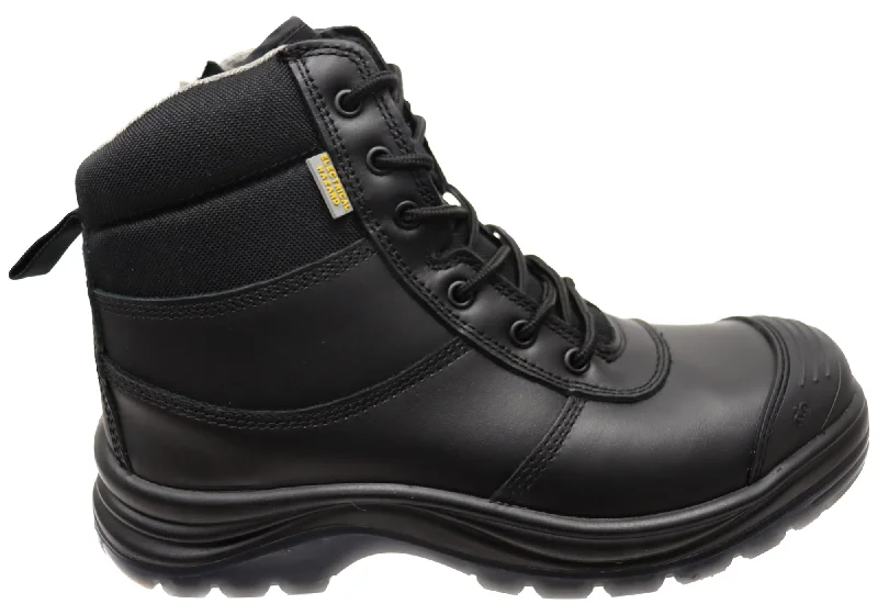 Warm ankle boots for cold weather-KingGee Black Mens Tradie Zip Lace Composite Safety Work Boots