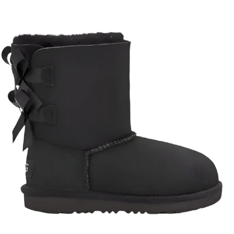 Winter boots for work with rubber sole-Ugg Little Girls Bailey Bow II Suede Boot Black