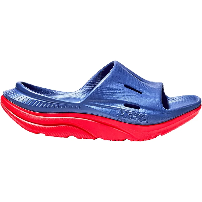 sandals with extra footbed cushioning for comfortUnisex Hoka Ora Recovery Slide 3 Bellwether Blue/Red EVA