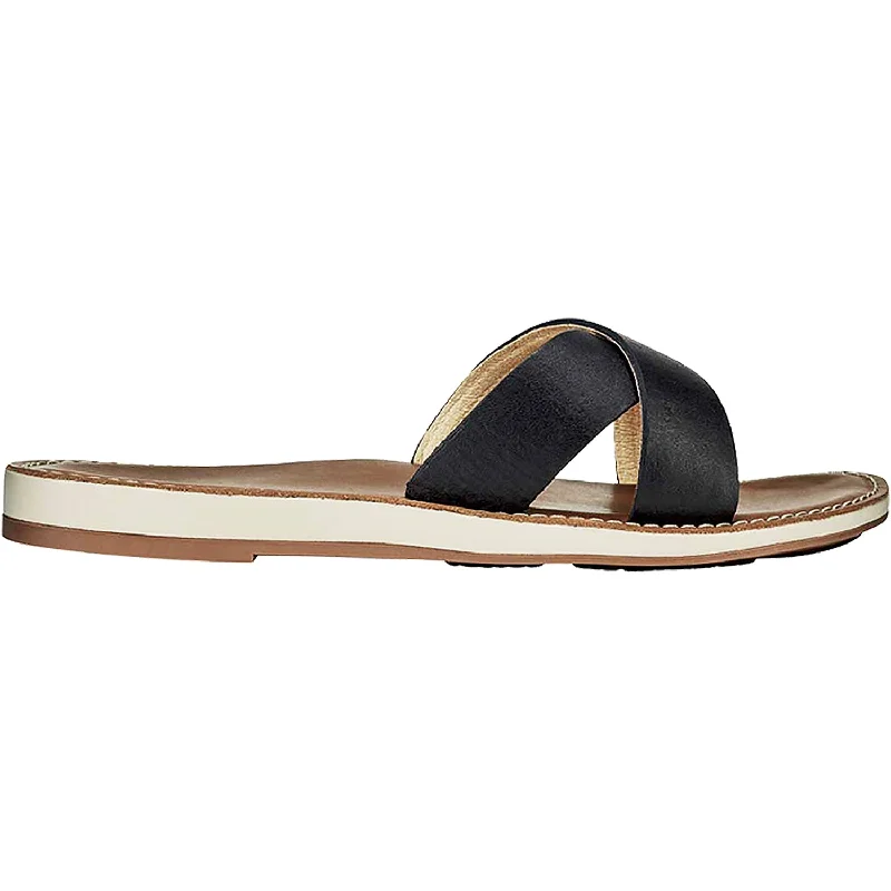 sandals for walking long distances in the sunWomen's OluKai Ke'a Black Leather