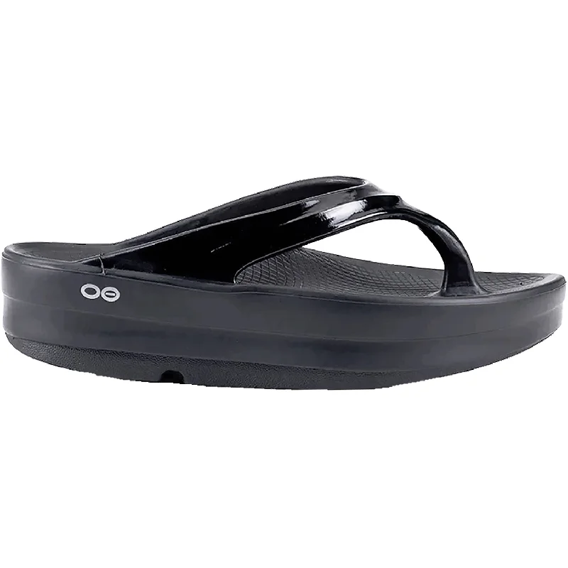 sandals for hot summer days with ease -Women's OOFOS OOmega OOlala Black Synthetic