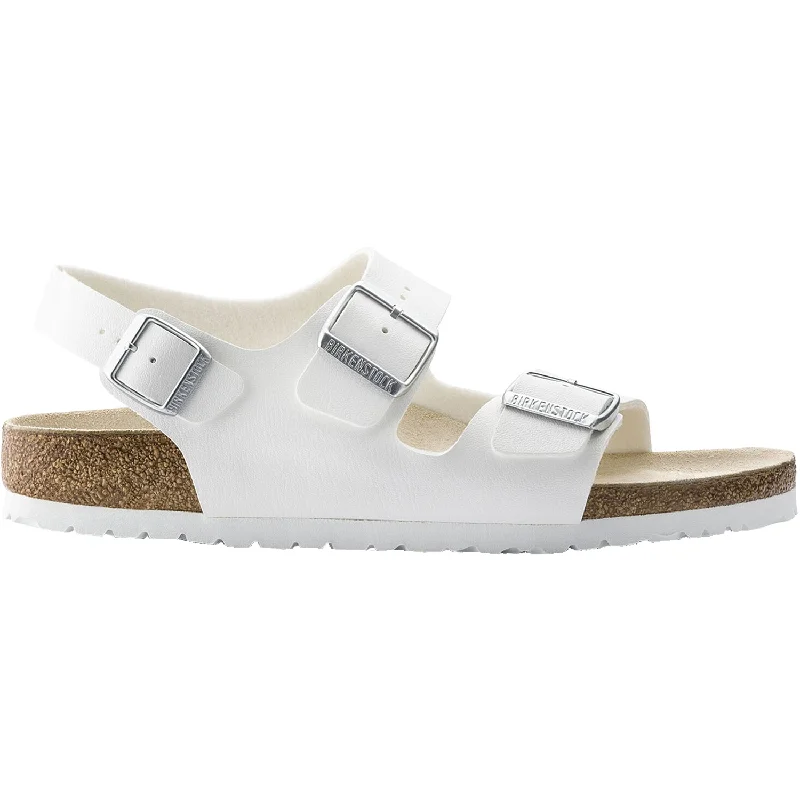 sandals for everyday casual use -Women's Birkenstock Milano White Birko-Flor