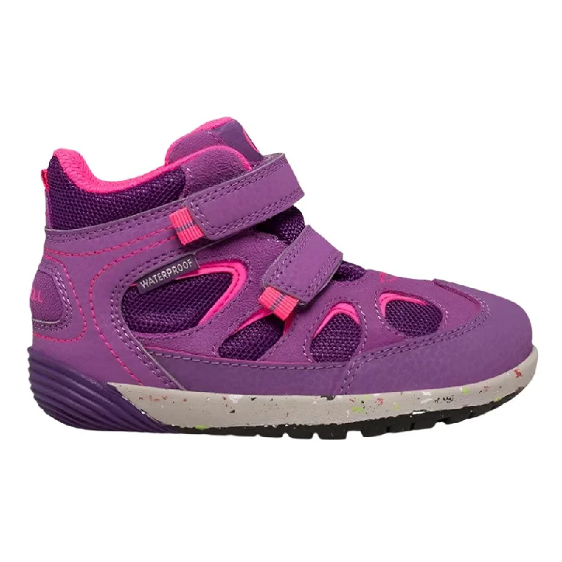 Winter leather boots for men-Merrell Toddler Girls Bare Steps Jr. Velcro Boots Purple / Berry