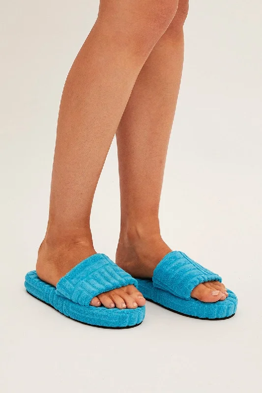 Blue Toweling Detail Slippers