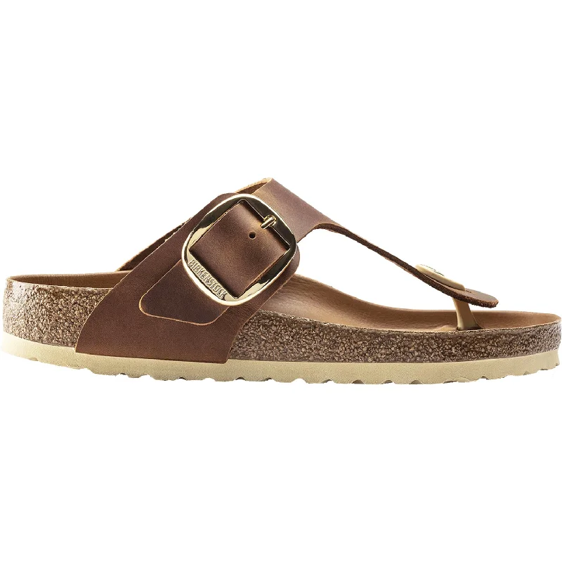 sandals for exploring new cities -Women's Birkenstock Gizeh Big Buckle Cognac Oiled Nubuck