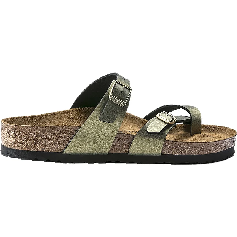 breathable summer sandals -Women's Birkenstock Mayari Icy Metallic Stone Gold Birko-Flor