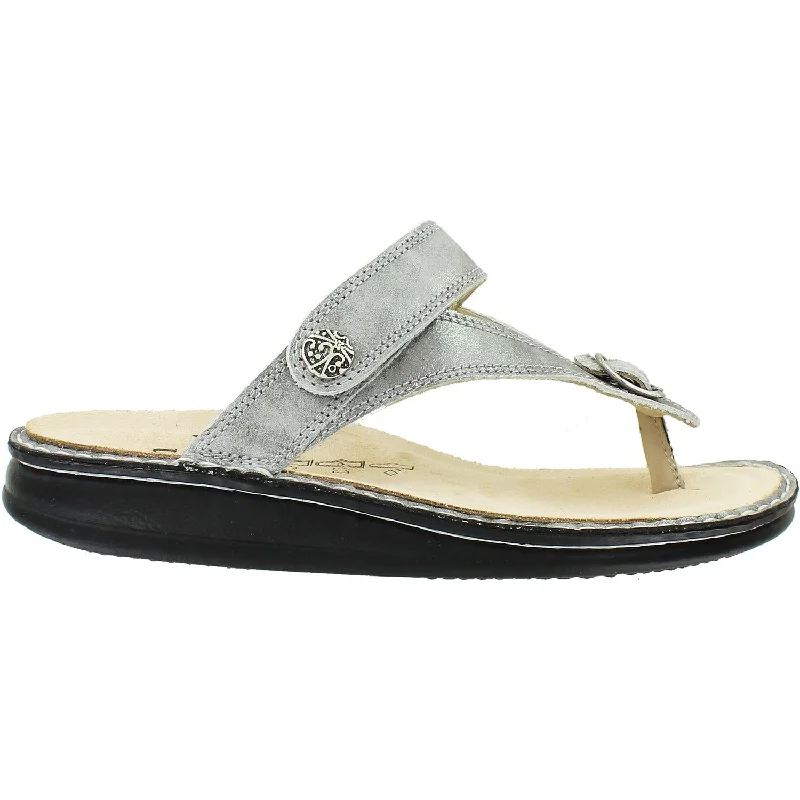 sandals with a slip-resistant sole for stability -Women's Finn Comfort Alexandria Marley Silver Leather