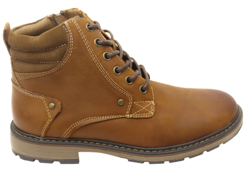 Comfortable ankle boots with buckle-Natural Comfort Lukas Mens Leather Comfortable Lace Up Boots