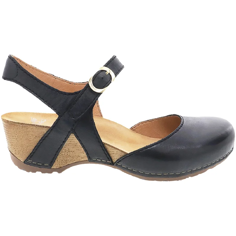 sandals with a soft footbed for ultimate comfortWomen's Dansko Tiffani Black Milled Burnished Leather