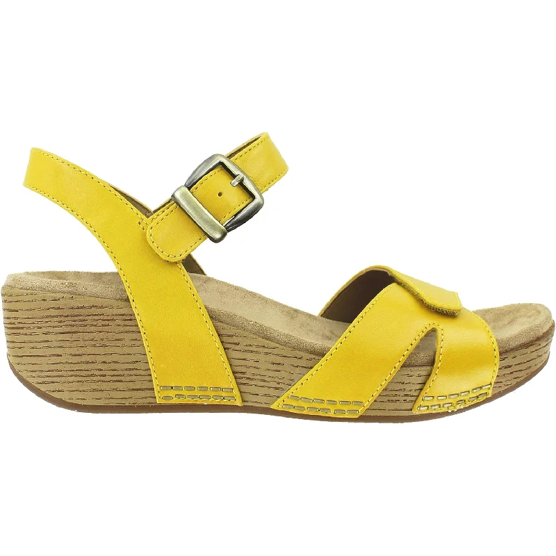 trendy sandals for outdoor adventures -Women's Dansko Laurie Yellow Burnished Calf Leather