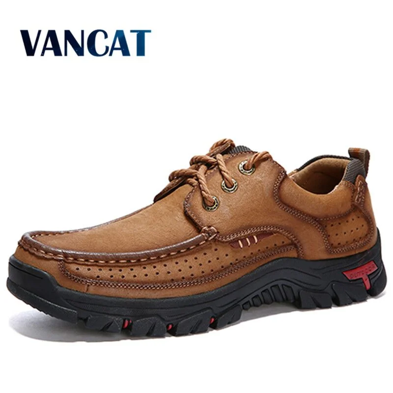 2019  New High Quality Men's shoes 100% Genuine Leather Casual Shoes Waterproof  Work Shoes Cow Leather Loafers Plus Size 38-48