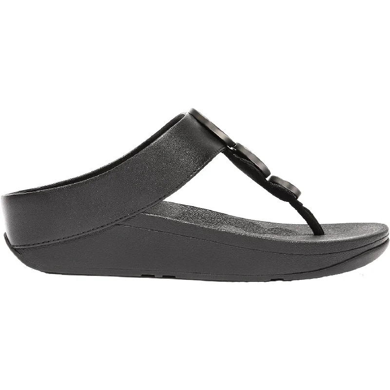 comfortable sandals for walking on concrete -Women's FitFlop Halo Black Leather