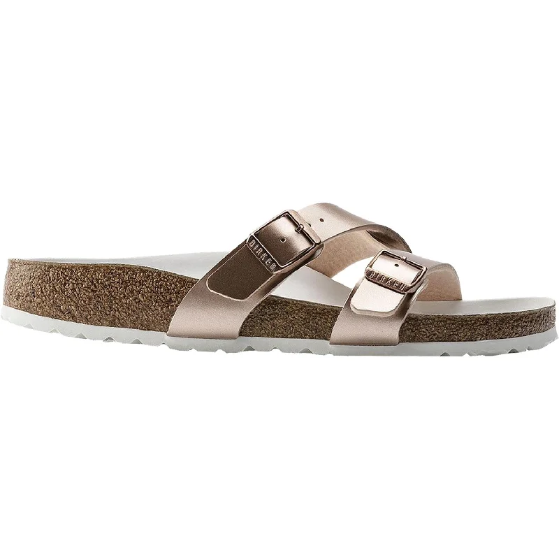 sandals for walking long distances at the beachWomen's Birkenstock Yao Hex Metallic Copper Birko-Flor