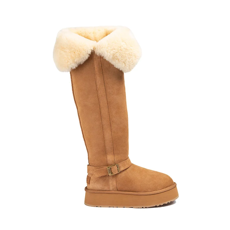 Comfortable leather boots with waterproof lining-UGG Tall Krisha Belt Platform Boots