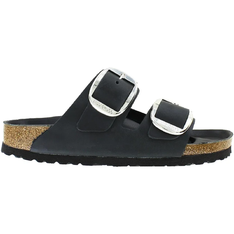 breathable sandals for running errands -Women's Birkenstock Arizona Big Buckle Black Oiled Leather