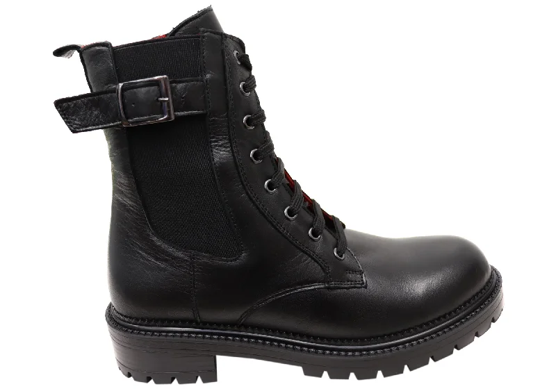 Trendy boots with faux fur lining for cold weather-Orizonte Hunterfield Womens European Comfortable Leather Boots