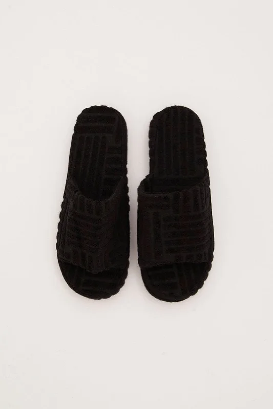 Black Corduroy Detail Slippers