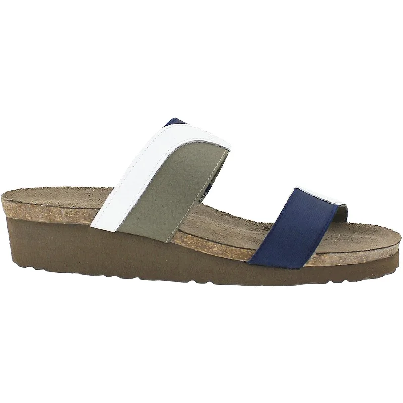 sandals for running errands in style -Women's Naot Frankie White Diamond/Shiny Blue Leather/Elastic