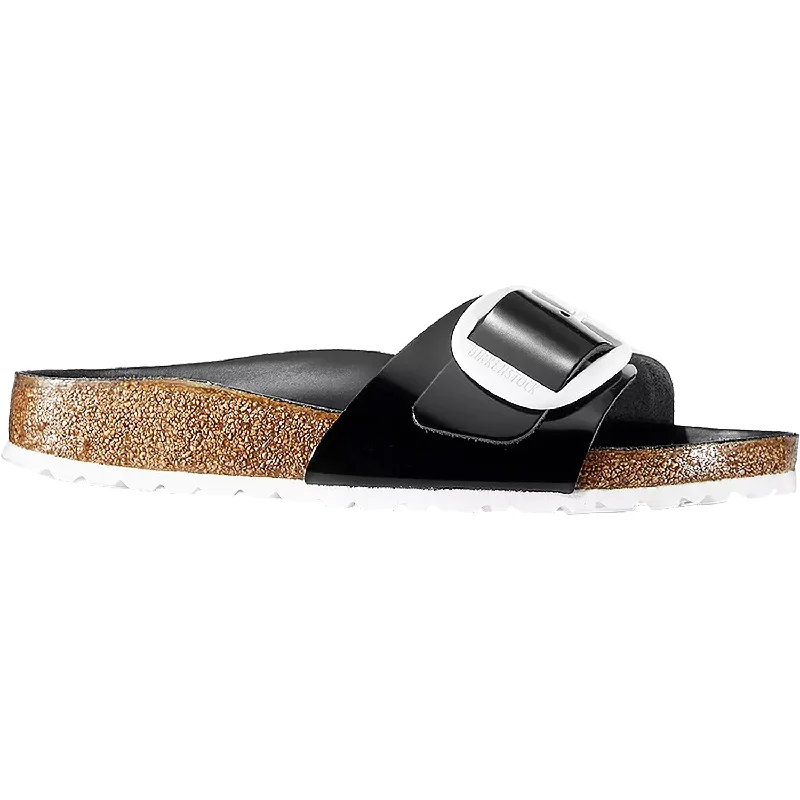 sandals for sightseeing and exploring the cityWomen's Birkenstock Madrid Big Buckle High Shine Black w/White Buckle Leather