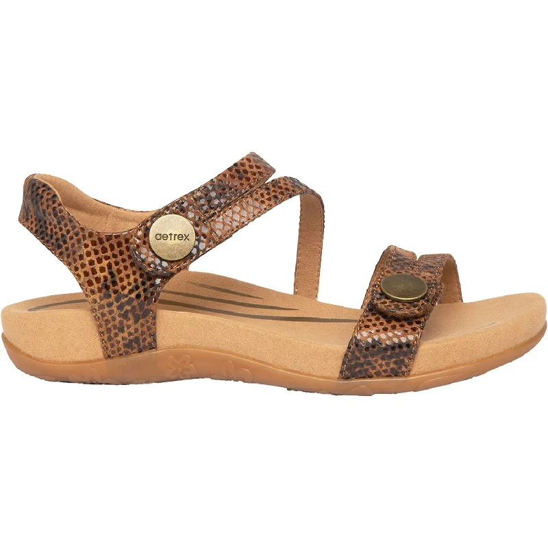 stylish gladiator sandals for summer fashion -Women's Aetrex Jess Brown Snake Synthetic