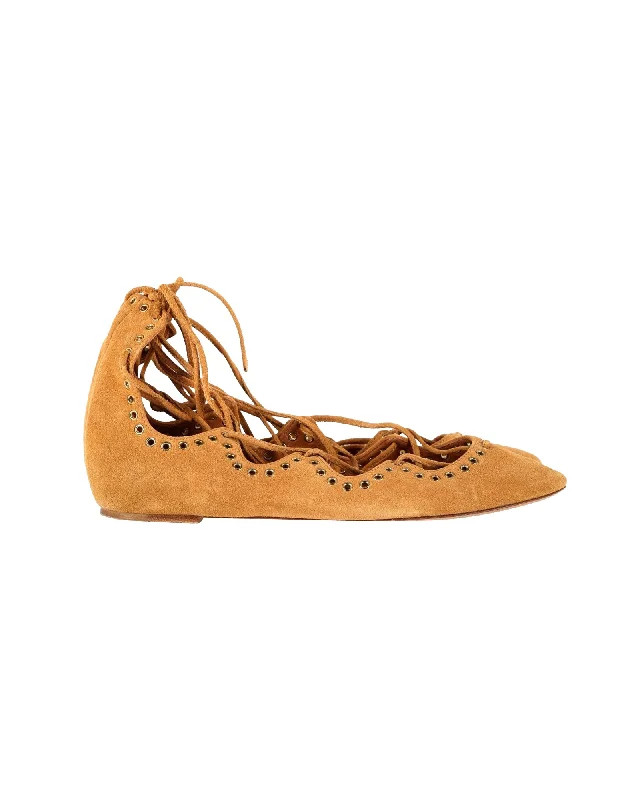 Isabel Marant Lace Up Ballet Flats in Camel Suede