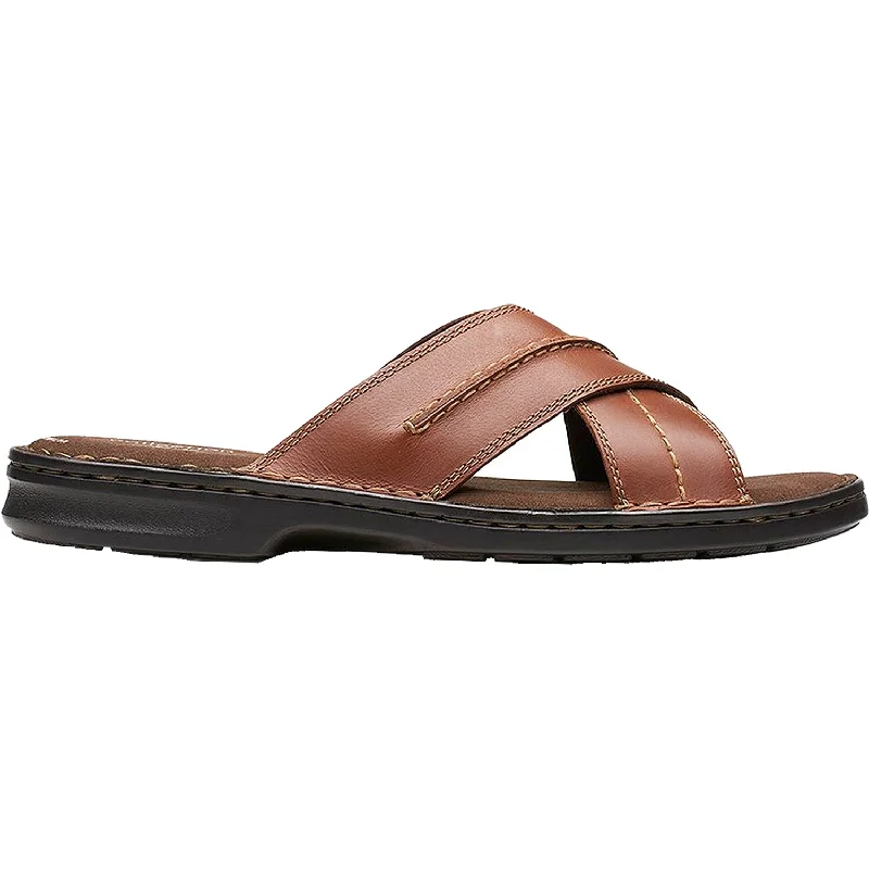 eco-friendly sandals for summer -Men's Clarks Malone Cross Tan Leather