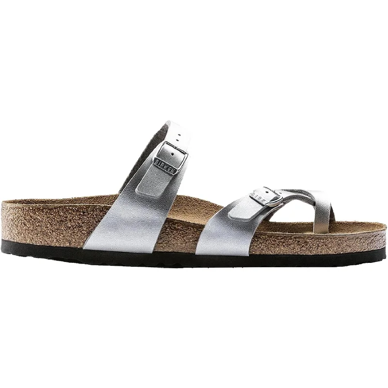 comfortable sandals with flexible sole -Women's Birkenstock Mayari Silver Birko-Flor