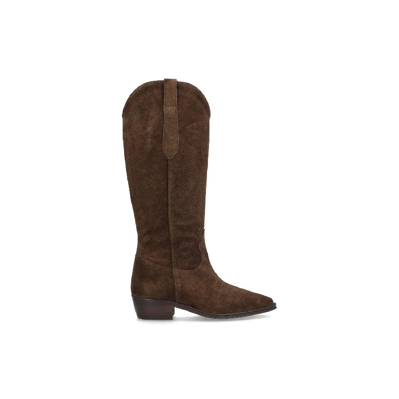 Boots for evening wear-Alpe Cecile 22121133 Ladies Spanish Brown Suede Slip On Knee High Boots