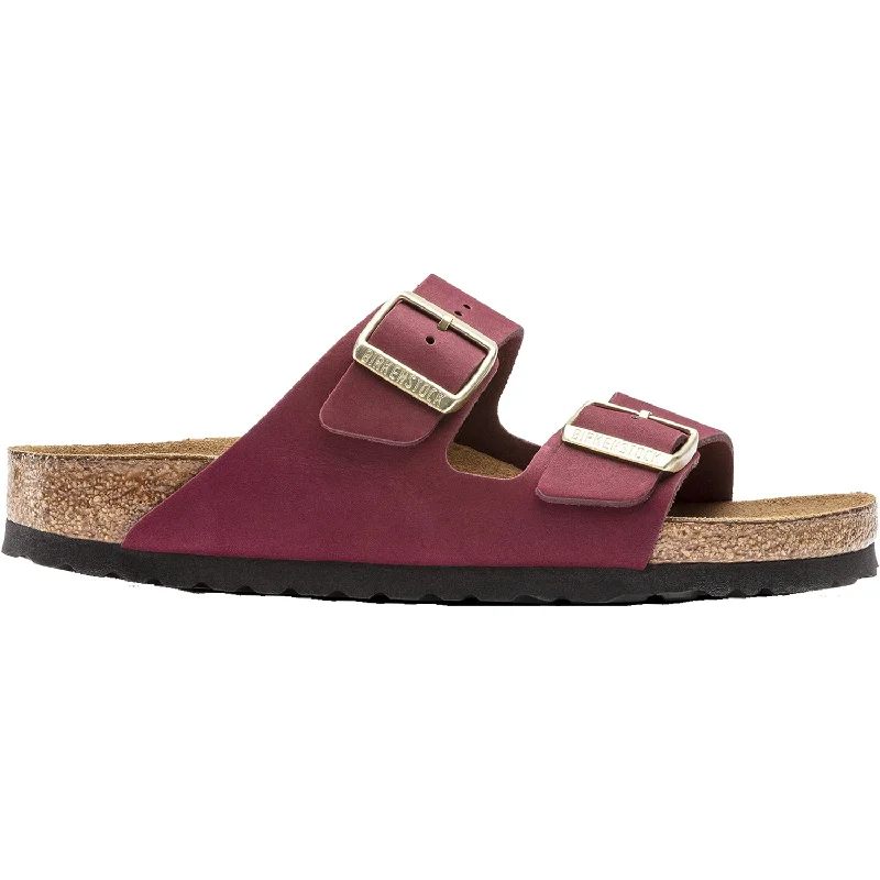 adjustable sandals for comfort -Women's Birkenstock Arizona Soft Footbed Maroon Nubuck