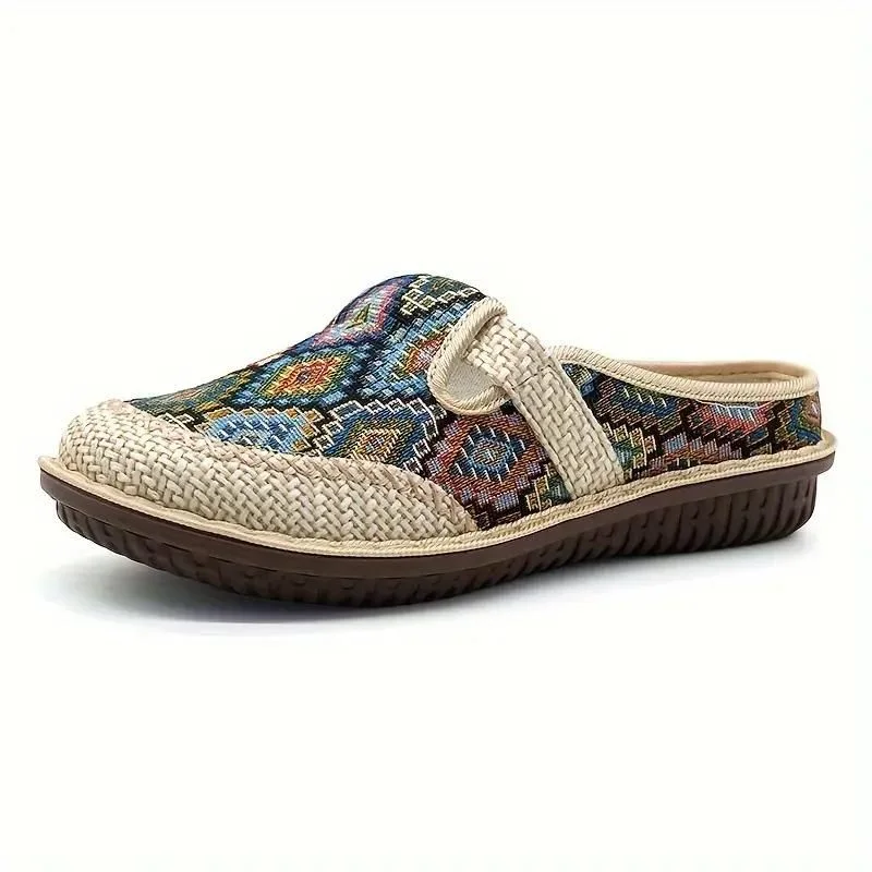 OCW Women Orthopedic Slipper Vintage Paisley Wedge Cloth Shoes Soft Sole Slip-on Muller