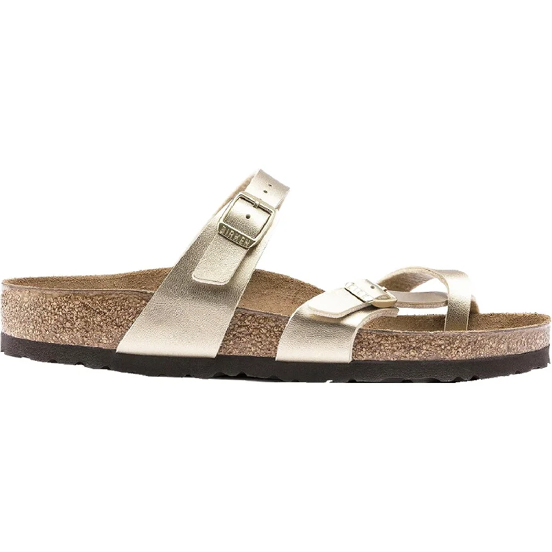 sandals for light outdoor activities -Women's Birkenstock Mayari Gold Birko-Flor