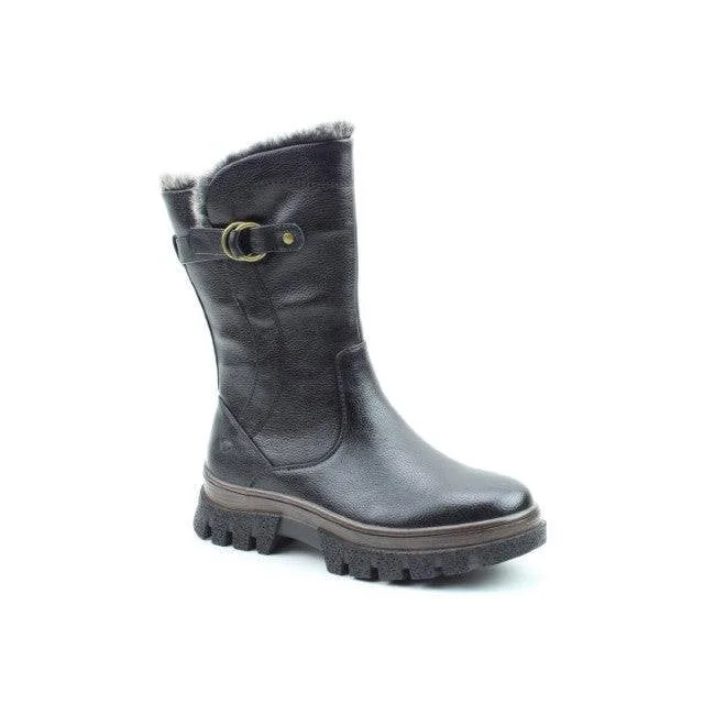 Tall boots with warm lining-Heavenly Feet Bramble Ladies Black Vegan Side Zip Mid-Calf Boots