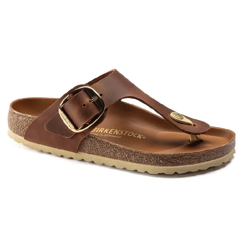 sandals for outdoor exploration during the dayBirkenstock Gizeh Big Buckle Oiled Nubuck Leather Cognac