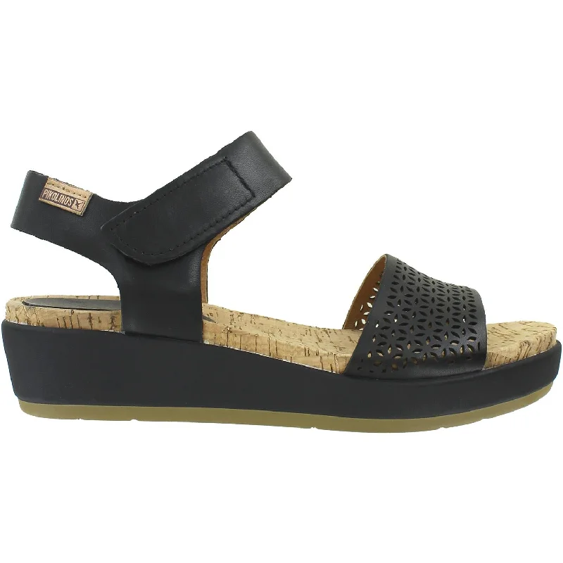 sandals with thick soles for comfort -Women's Pikolinos Mykonos W1G-1733C1 Black Leather