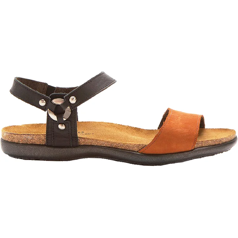 sandals for summer city adventuresWomen's Naot Sabrina Jet Black Leather/Hawaiian Brown Nubuck