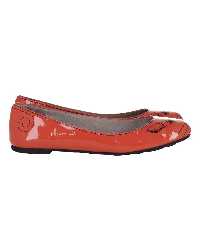 Marc Jacobs Mouse Print Ballet Flats in Orange Patent Leather