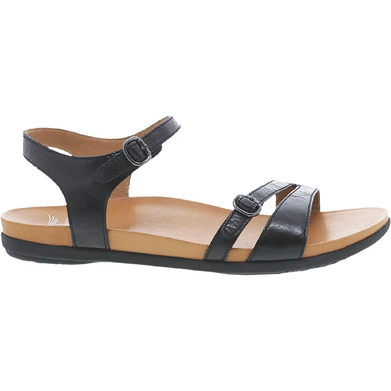 sandals with Velcro straps for easy fit -Women's Dansko Janelle Black Glazed Calf Leather