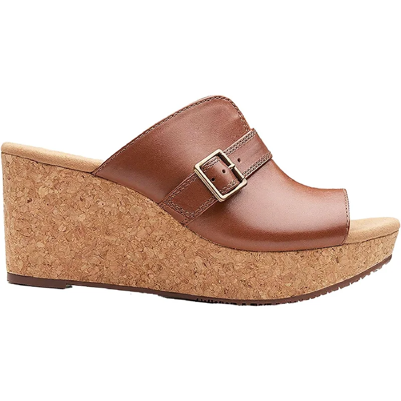 comfortable sandals for standing for hours -Women's Clarks Annadel Holly Dark Tan Leather