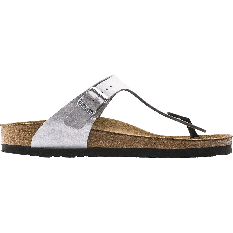 sandals for casual beach strolls -Women's Birkenstock Gizeh Silver Birko-Flor