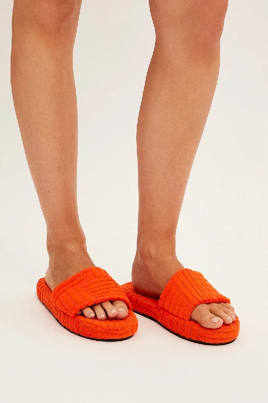 Orange Toweling Detail Slippers