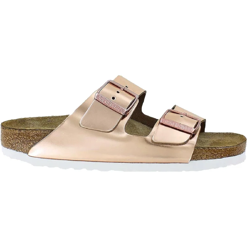 sandals with heel support for comfort -Women's Birkenstock Arizona Soft Footbed Copper Leather