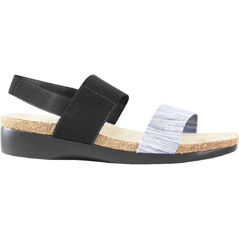 sandals with leather uppers for comfort and style -Women's Munro Pisces Black Stretch Fabric/Blue Stripe Leather