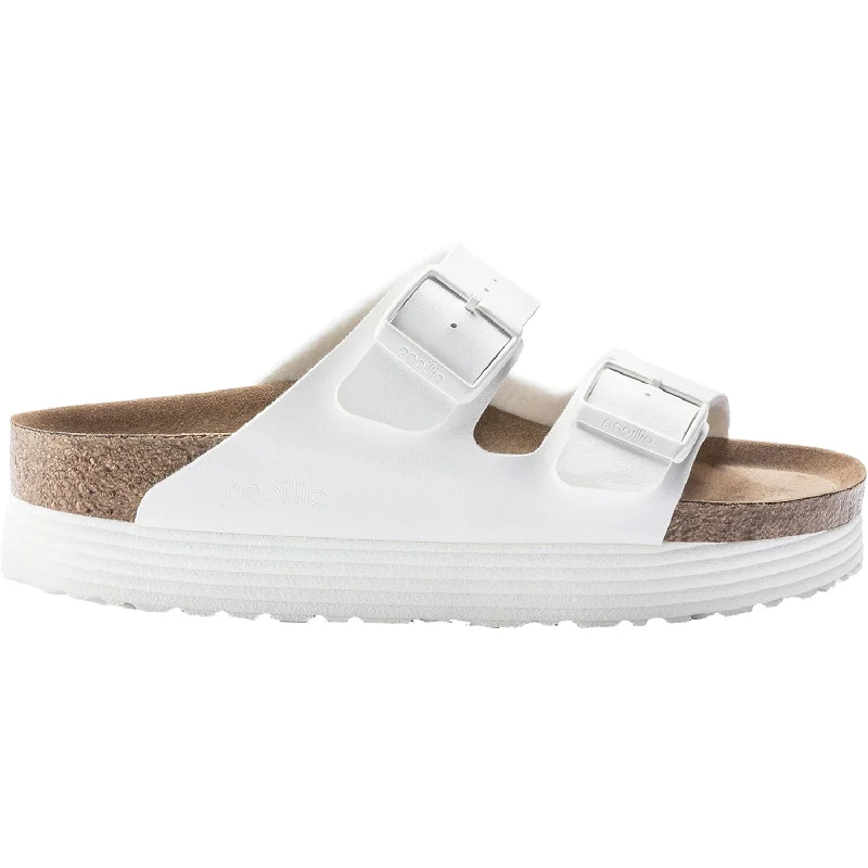 sandals for hot beach days and city sightseeingWomen's Birkenstock Papillio Arizona Platform Vegan White Birko-Flor